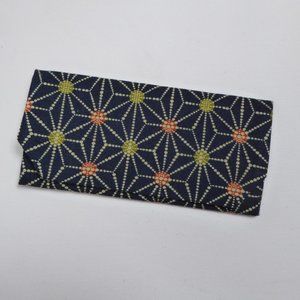 Navy Floral Japanese Asian Handmade Kimono Fabric Flat Wallet Check Holder NEW
